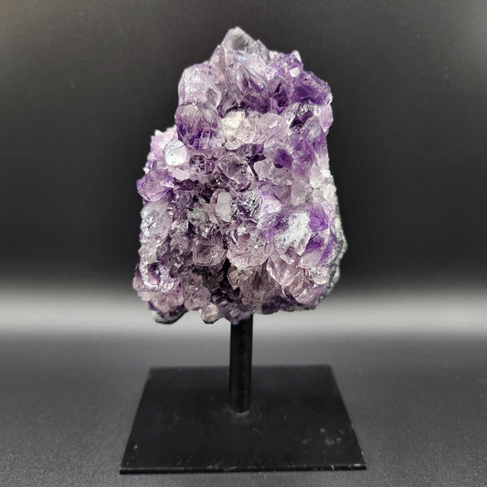 Frozen-Amethyst – Amethyst mit Bergkristall-Überzug auf Ständer