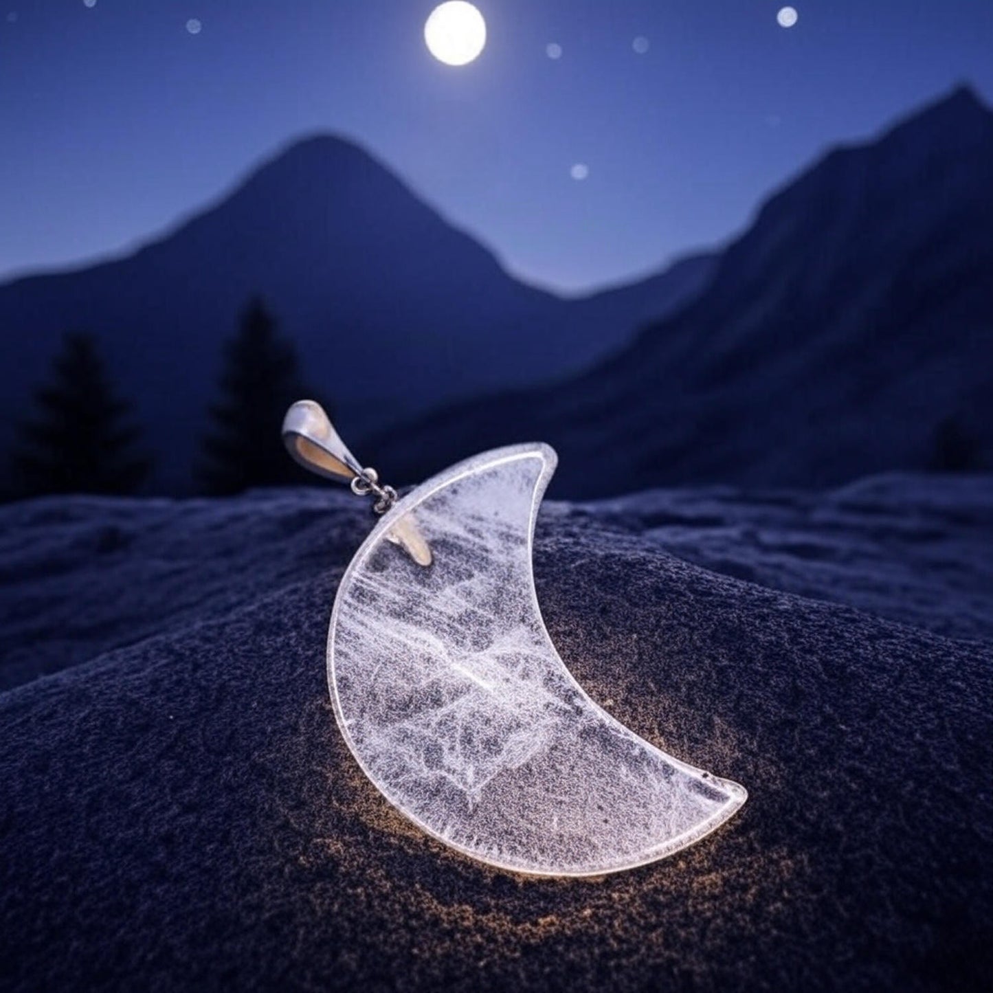 Halbmond Bergkristall-Anhänger – Klarheit und Mondenergie