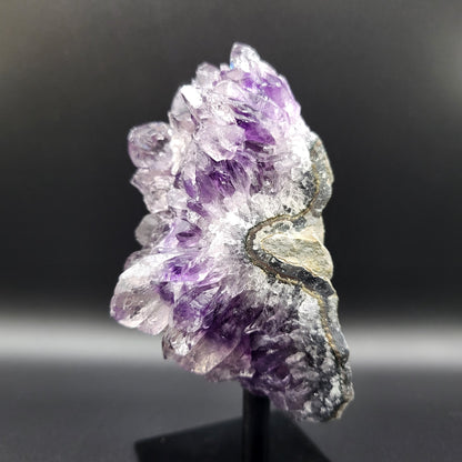 Frozen-Amethyst – Amethyst mit Bergkristall-Überzug auf Ständer