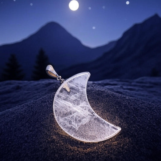 Halbmond Bergkristall-Anhänger – Klarheit und Mondenergie